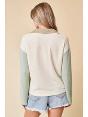 Funnel Neck Color Block Quarter Zip Up