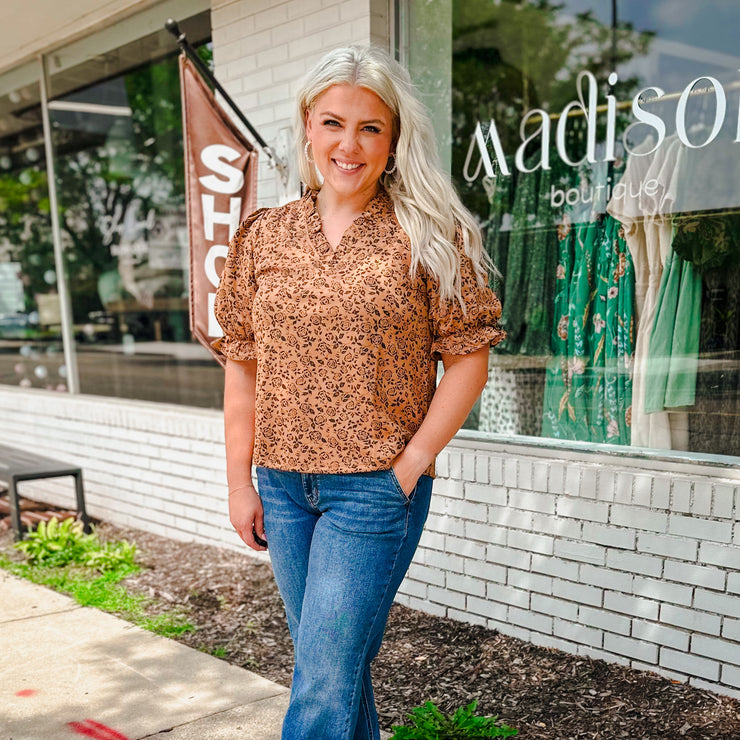 Ruffle V-Neck Floral Suede Top-small