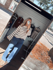 Cream Striped Pointelle Sweater