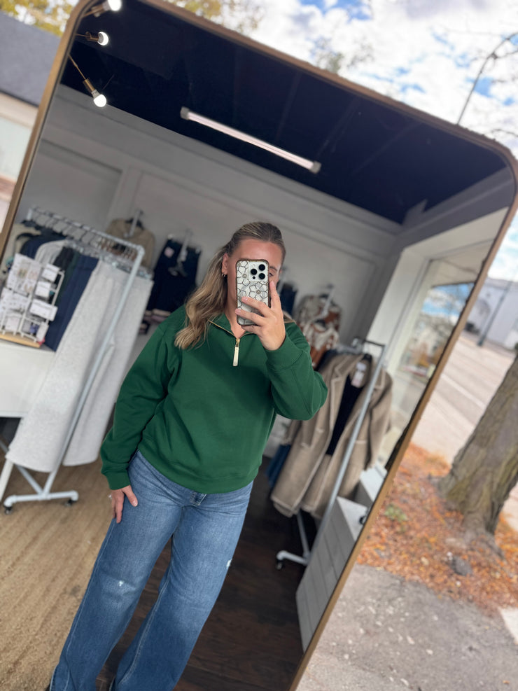 Green Quarter Zip Pullover - Small