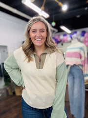 Funnel Neck Color Block Quarter Zip Up