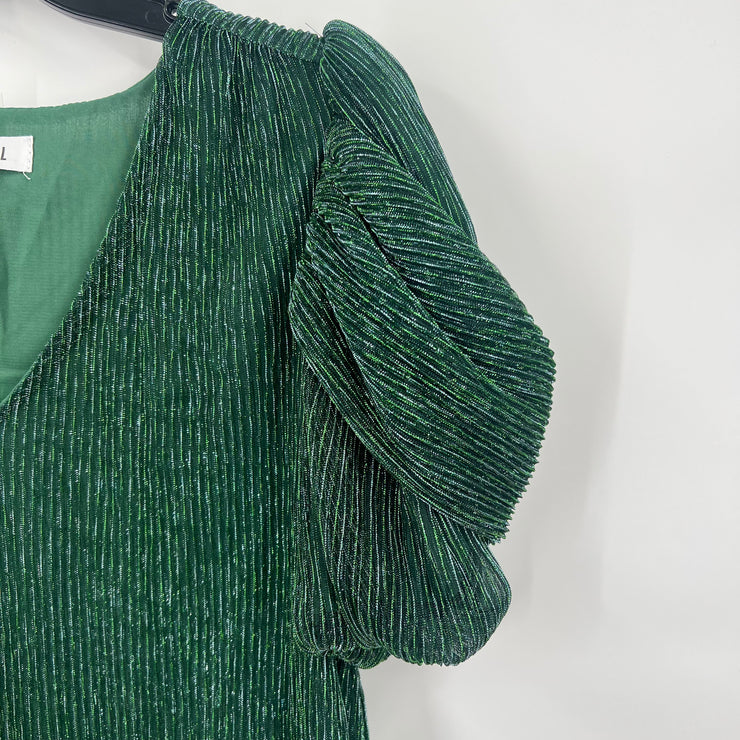 Green glitter puff sleeve top