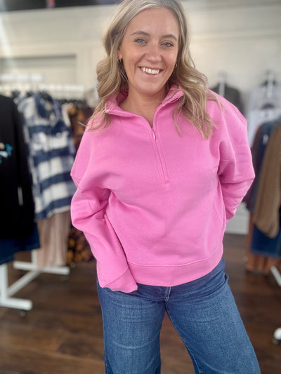 Quarter Zip Fleece Pullover - Candy Pink