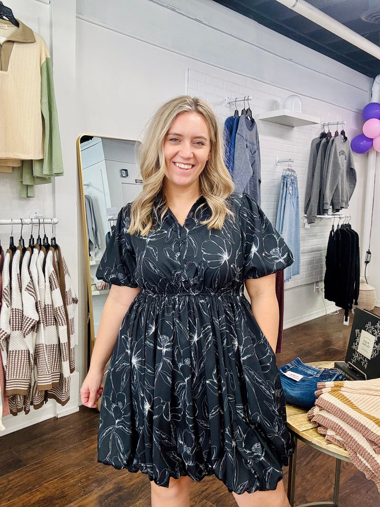 Black Floral Print Mini Dress