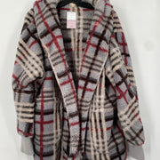 Grey check faux fur hooded jacket