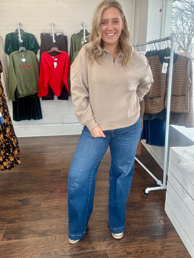 Quarter Zip Fleece Pullover - Ash Mocha