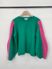 Green Color Block Sleeve Sweater- XL