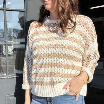 Cream / Taupe Striped Sweater - large