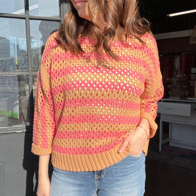 Honey / Coral Striped Sweater - large