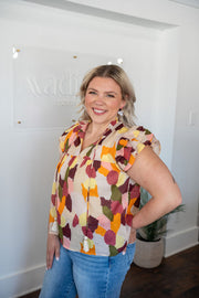 Warm Toned Water Color Print Top
