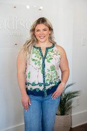 Green Button Up Sleeveless Top