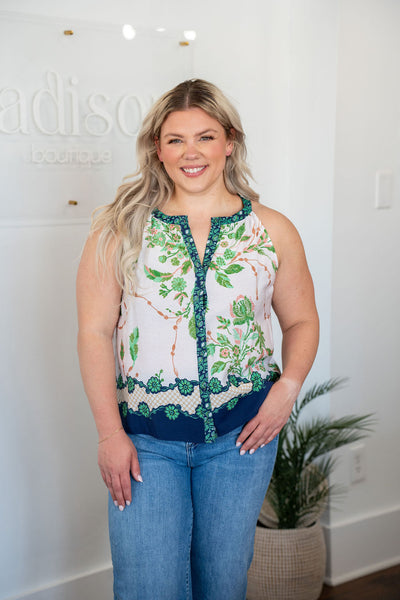 Green Button Up Sleeveless Top
