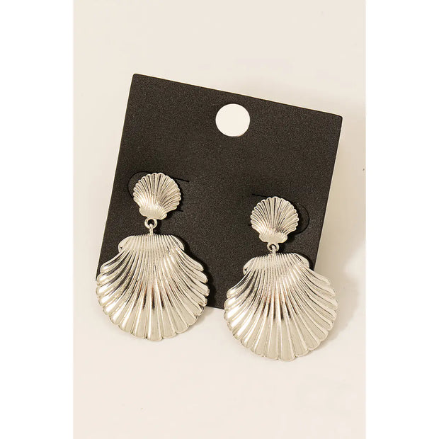 Silver Seashell Drop Earrings
