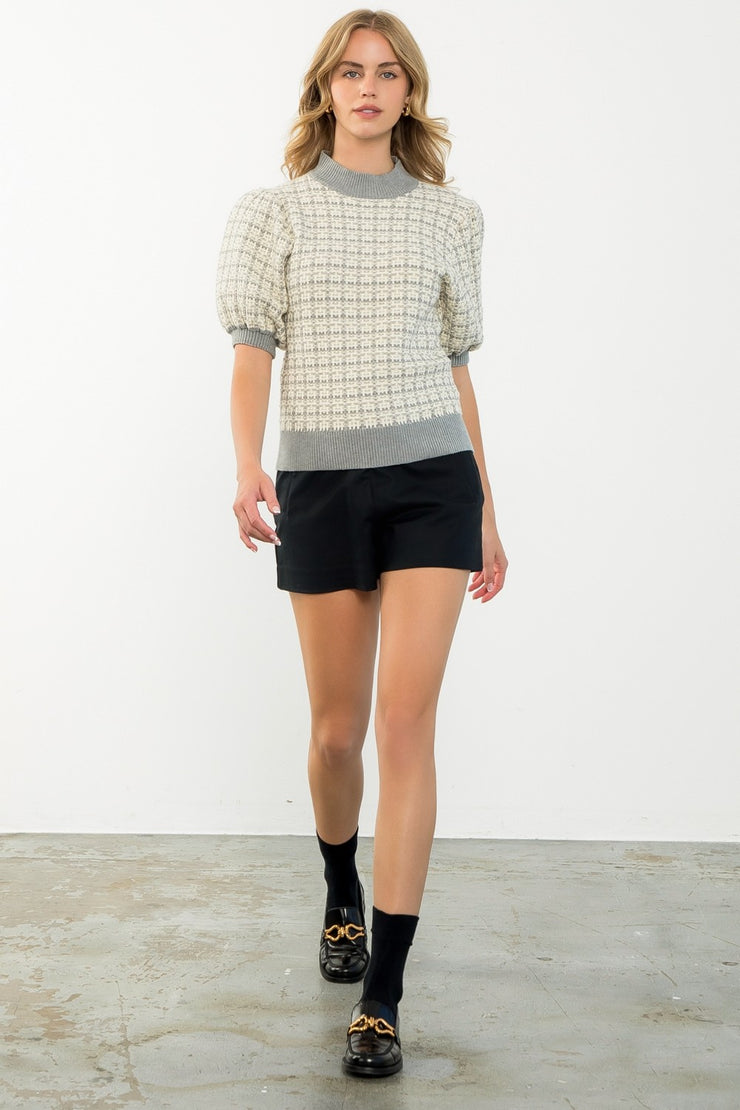 Gray Balloon Sleeve Knit Top - XS