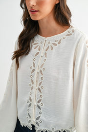 Embroidered Lace Button Blouse