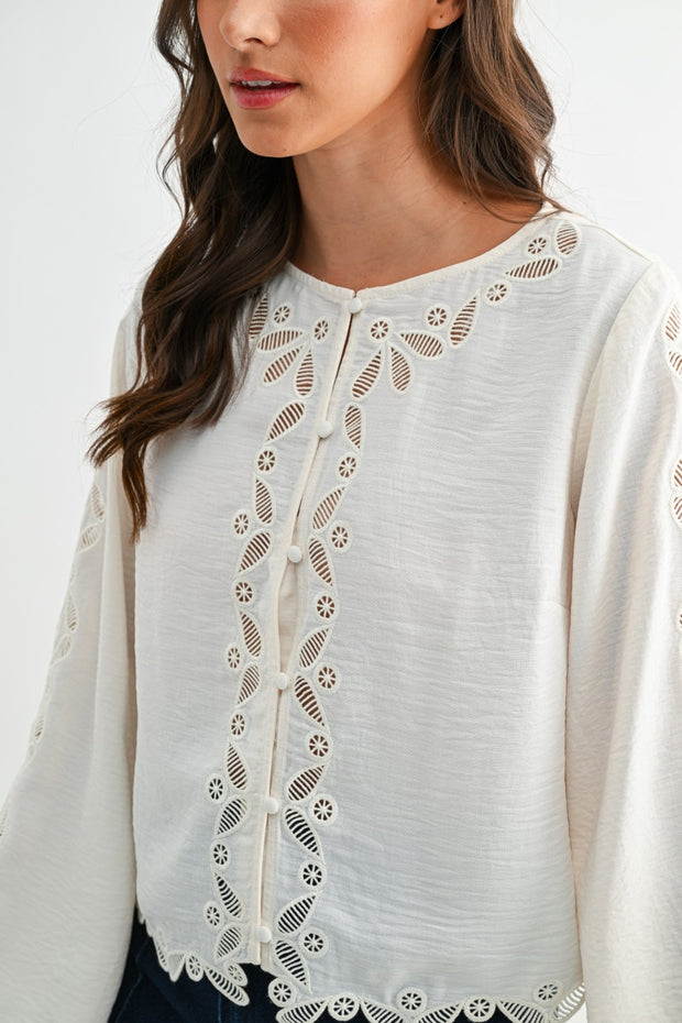 Embroidered Lace Button Blouse