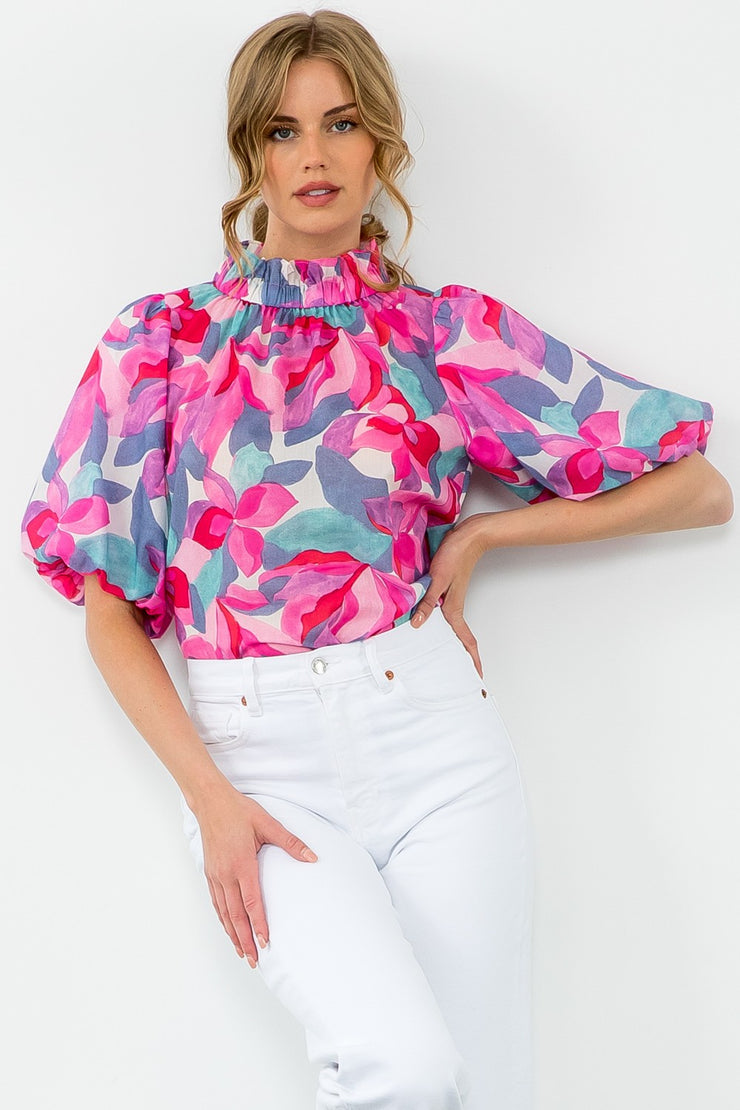 Fuchsia Floral Print Top