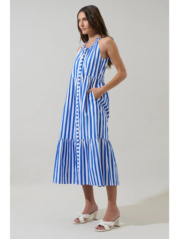 Blue Striped Sleeveless Dress