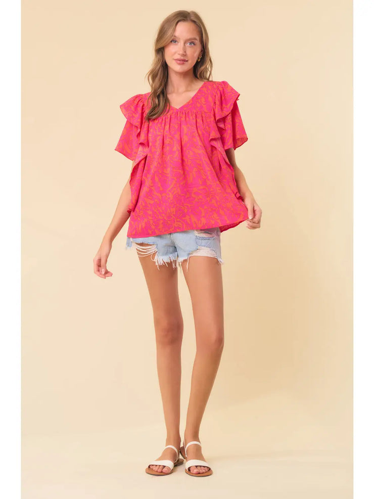 Pink Floral Ruffle Top