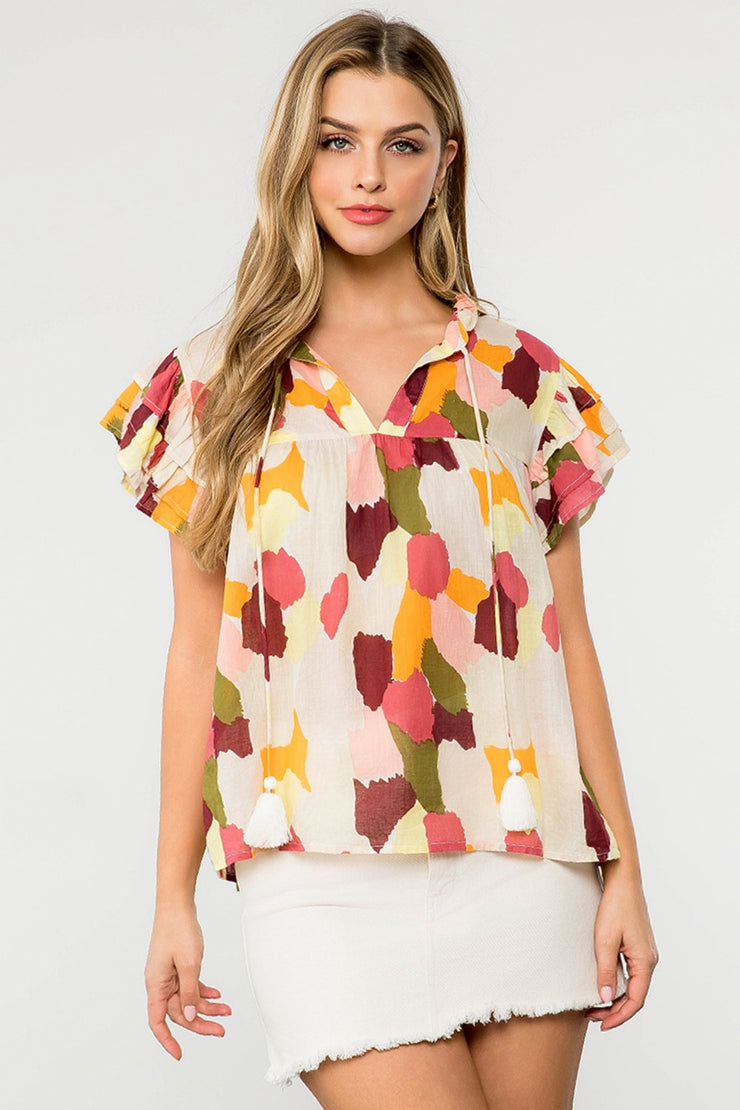 Warm Toned Water Color Print Top