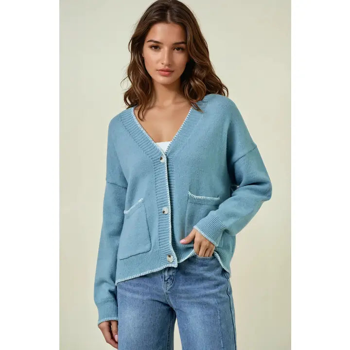 Baby Blue Blanket Stitch Cardigan