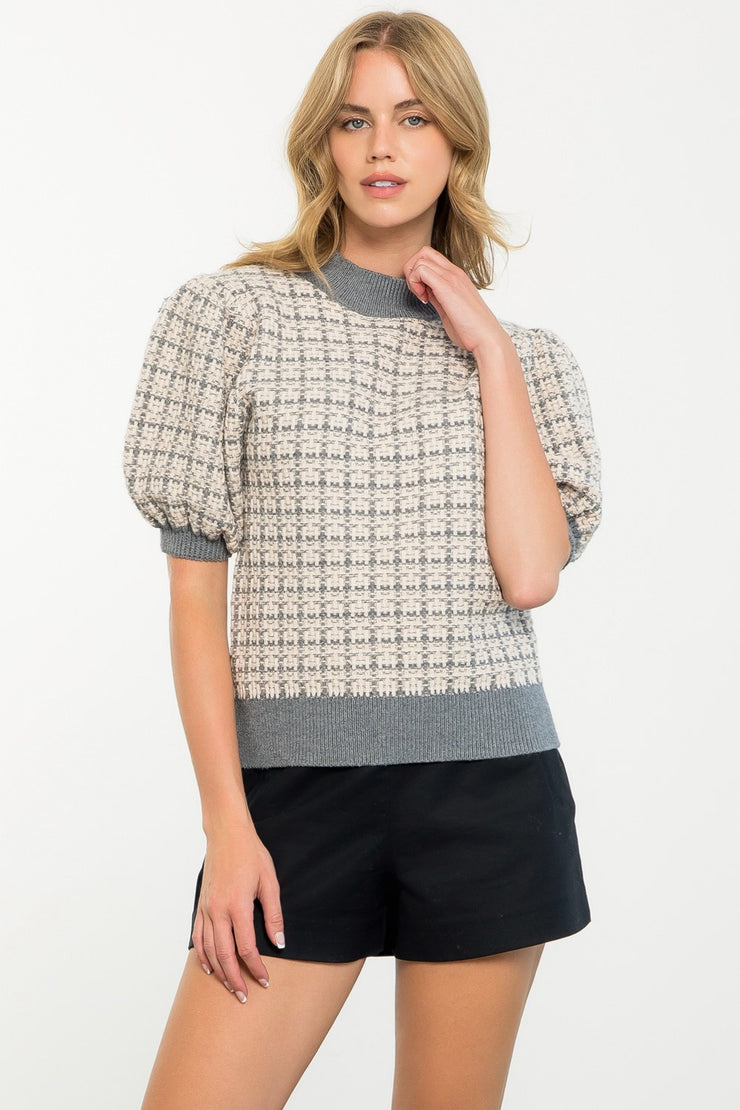 Gray Balloon Sleeve Knit Top - XS