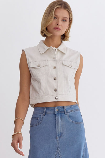 Cropped Button Up Vest - Large