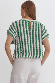 Green Textured Striped Top