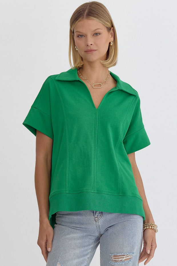 Green Knit V-Neck Top