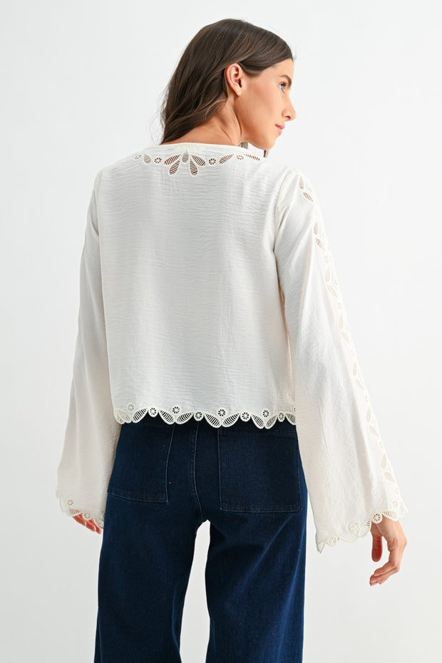 Embroidered Lace Button Blouse