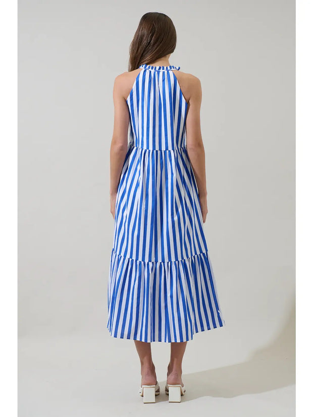 Blue Striped Sleeveless Dress