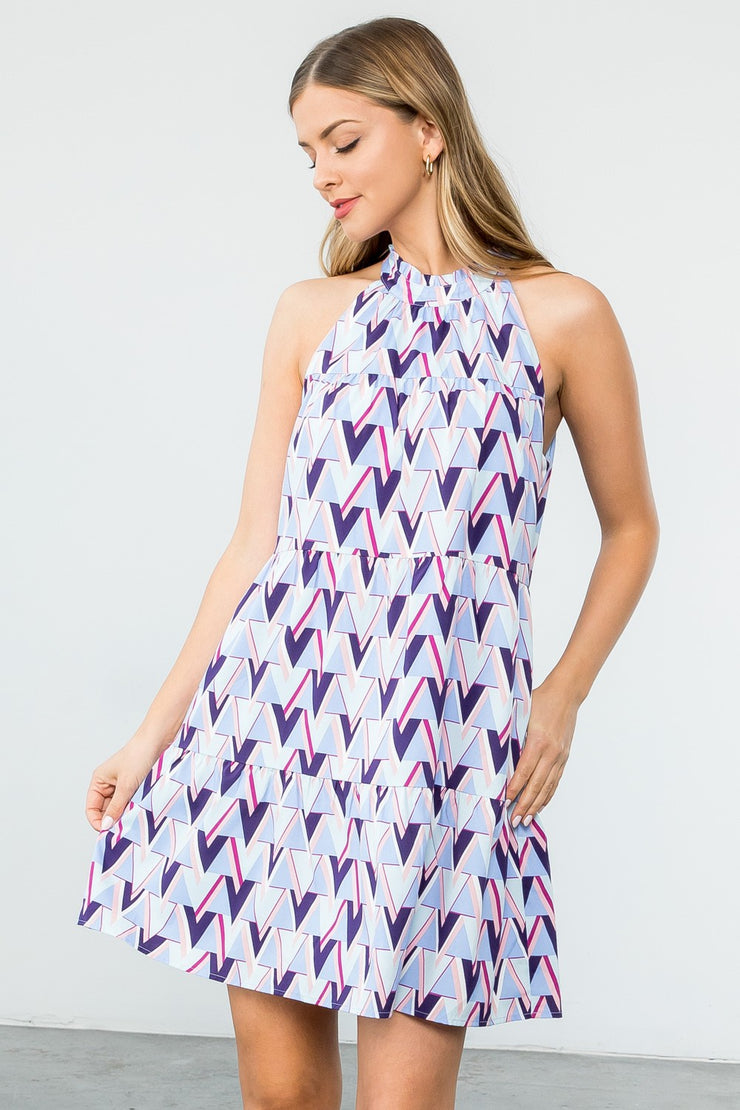 Blue Geometric Halter Dress - XL