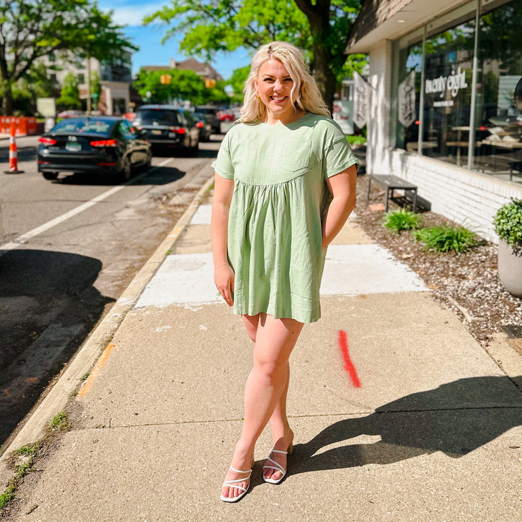 Short Sleeve Mini Dress - Sage