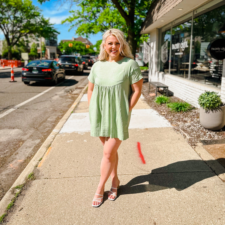 Short Sleeve Mini Dress - Sage