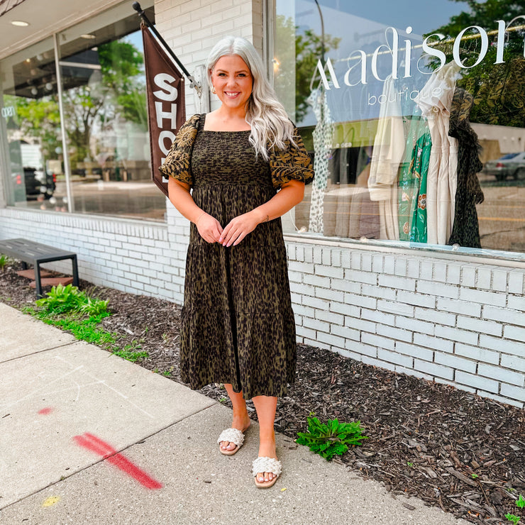 Puff Sleeve Cheetah Print Dress