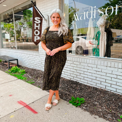 Puff Sleeve Cheetah Print Dress