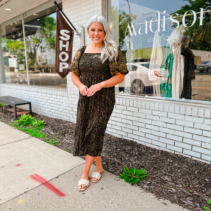 Puff Sleeve Cheetah Print Dress