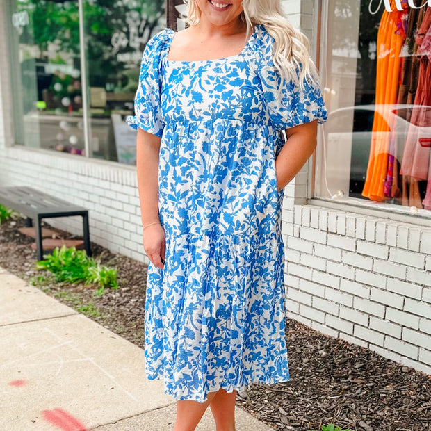 Puff Sleeve Floral Midi Dress