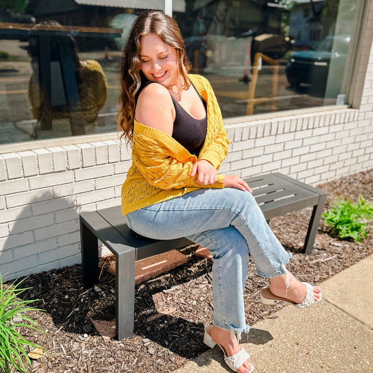 Open Knit Long Sleeve Cardigan- Mustard