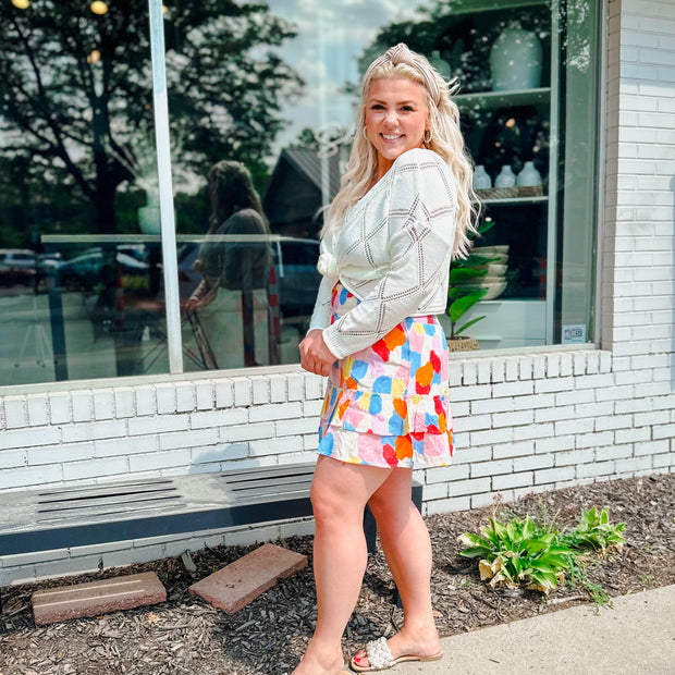Cream watercolor mini skirt - Medium