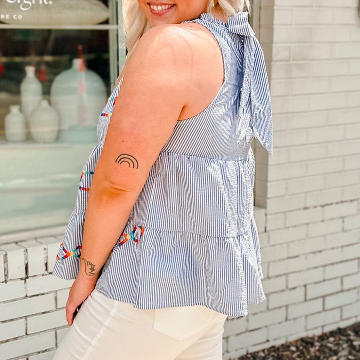 Denim Embroidered Top - large