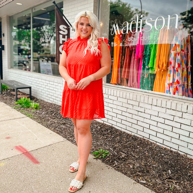 Ruffle Sleeve Textured Tiered Dress