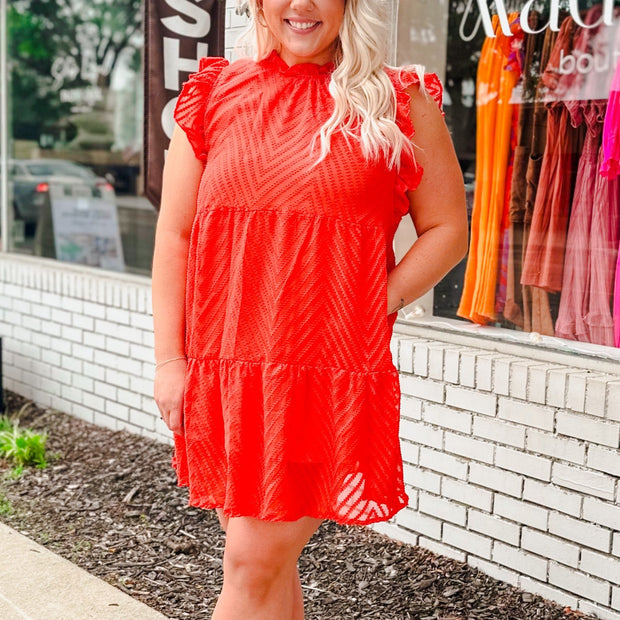 Ruffle Sleeve Textured Tiered Dress