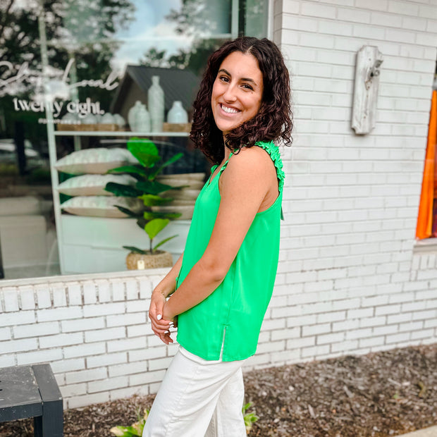 Ruffle Strap Button Top