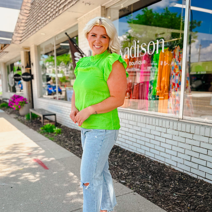 High Neck Flutter Sleeve Top