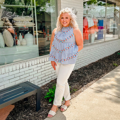 Denim Embroidered Top - large