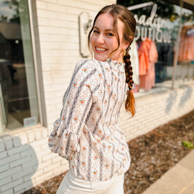 Floral Ruffle Neck Top-large