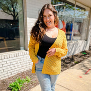 Open Knit Long Sleeve Cardigan- Mustard