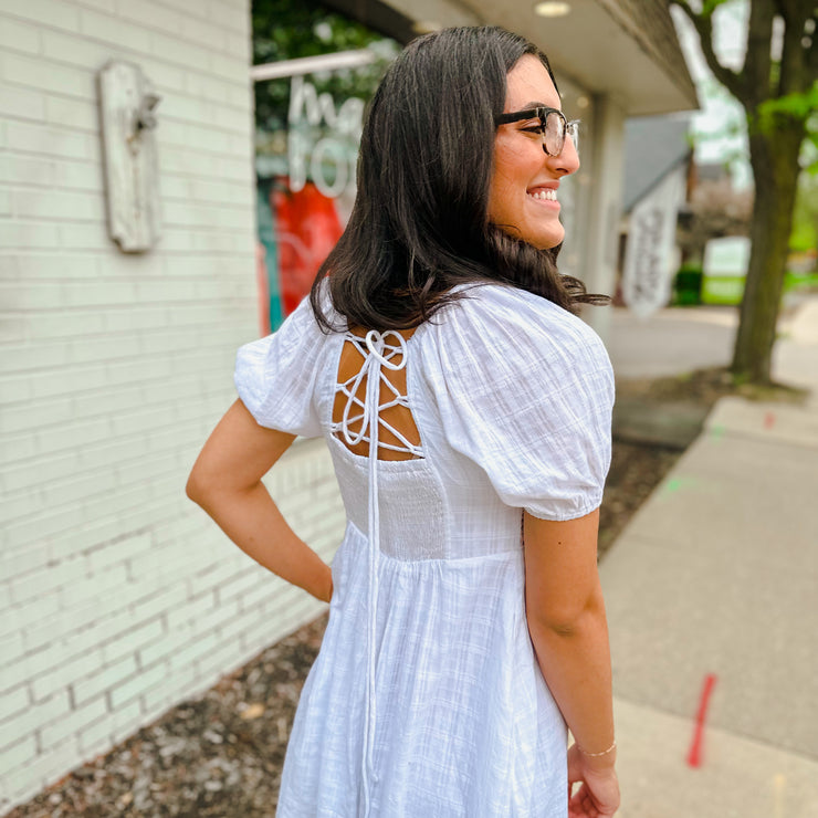 Split Neck Bubble Sleeve Dress