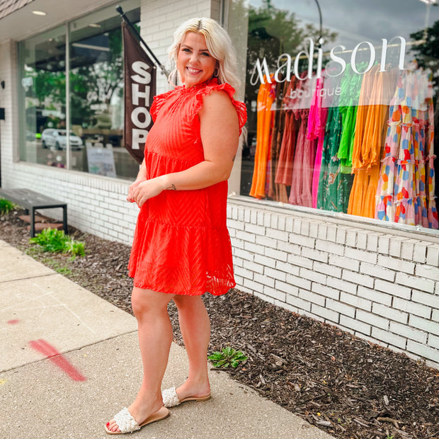 Ruffle Sleeve Textured Tiered Dress